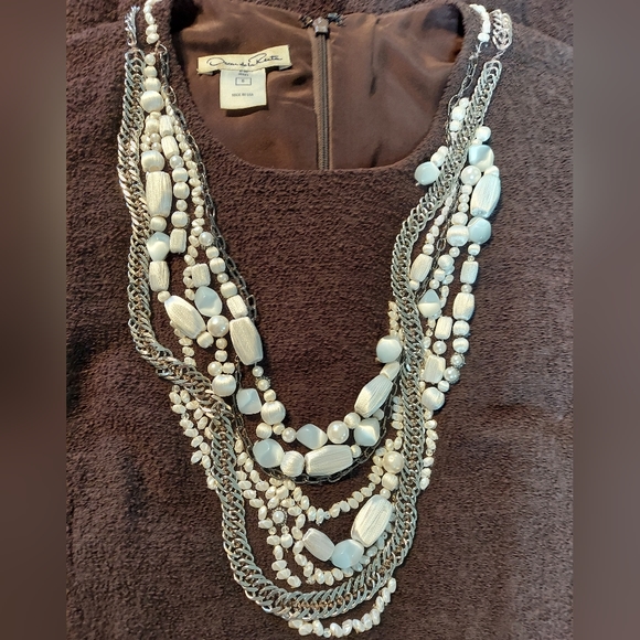 *$4,300 OSCAR DE LA RENTA BROWN WOOL WHITE EXCL BEAD EMBROID RUNWAY DRESS 4, 6 - Picture 6 of 11